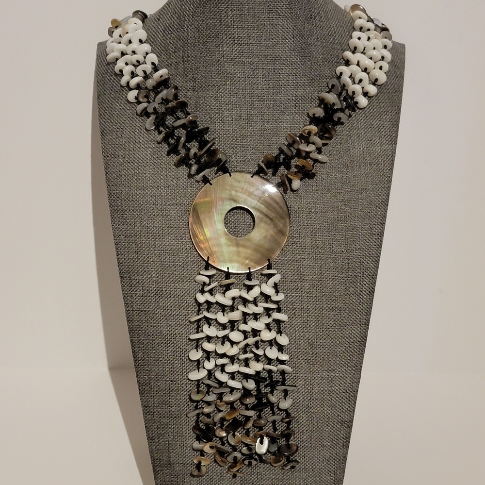 Iridescent Shell Disc 8 Rows Shell Beads Hand Kno… - image 2